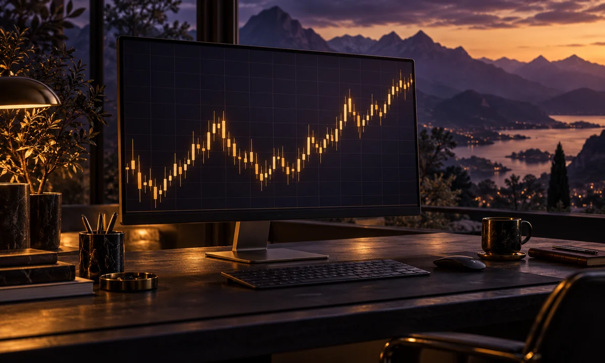 Un espacio de trading con un gráfico de mercado